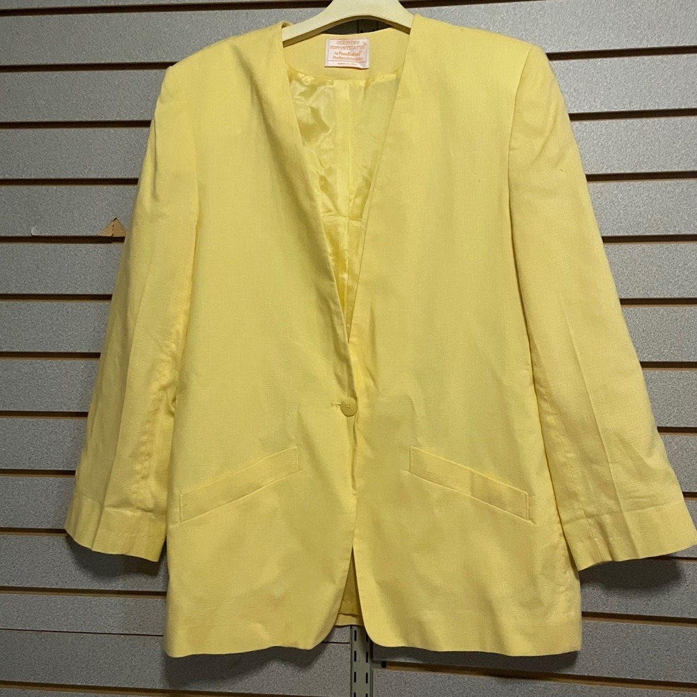 Country Sophisticates by Pendleton Blazer Yellow Linen Blend Button‎ Front Sz 12
